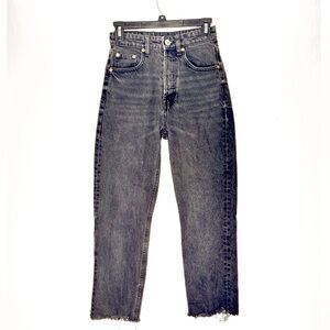 Zara 2 Straight Leg Raw Hem Denim Jeans Y2K 90s Punk Grunge Skater 100% Cotton